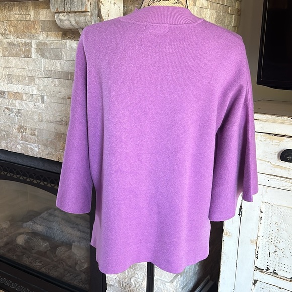 Zenana lavender mock neck bell sleeve sweater side slits slight hi-lo - Picture 9 of 16